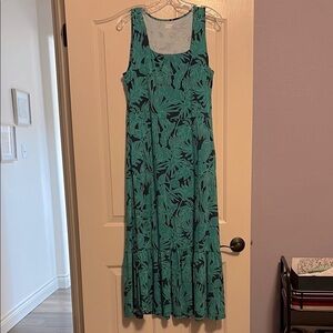 Lands' End Teal & Navy Floral Sleeveless Dress